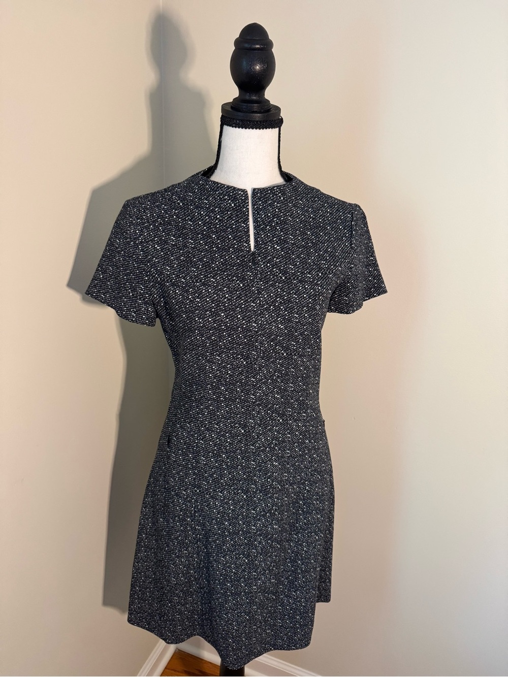 Theory Black Heather Short-Sleeve Zip Front Mini Dress